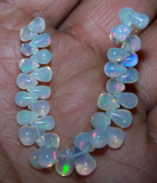 23 cts Multi Rainbow Fire Transparent Ethiopian Welo Opal Tear Drops (37 Pcs) Beads Mini-Layout 4.4 x 4.7 to 5 x 9 MM AAA