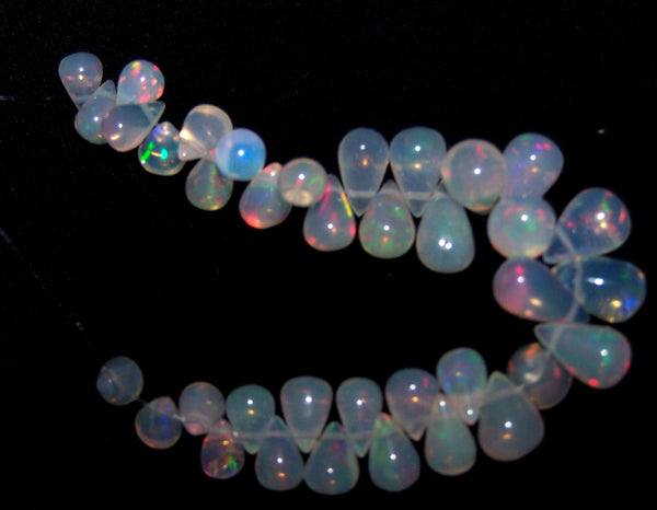 23 cts Multi Rainbow Fire Transparent Ethiopian Welo Opal Tear Drops (37 Pcs) Beads Mini-Layout 4.4 x 4.7 to 5 x 9 MM AAA