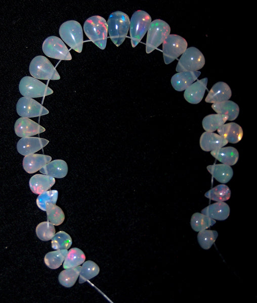 23 cts Multi Rainbow Fire Transparent Ethiopian Welo Opal Tear Drops (37 Pcs) Beads Mini-Layout 4.4 x 4.7 to 5 x 9 MM AAA