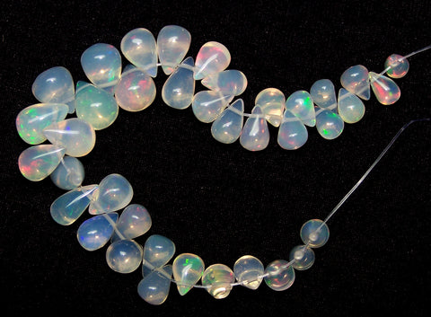 23.30 cts Multi Rainbow Fire Transparent Ethiopian Welo Opal Tear Drops (38 Pcs) Beads Layout 4x5.5 to 6.5 x 8.5 MM AAA