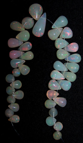 34.90 cts Multi Rainbow Fire Milky Ethiopian Welo Opal Tear Drops (40 Pcs) Beads Layout 4.5 x 6.5 to 13.5 MM