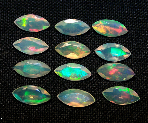 Calibrated 4 x 8 MM Ethiopian Welo Opal Faceted Markis, Insane Metallic Rainbow Fire Color Play, Loose(12 Pcs)Wholesale Lot/Parcel AAA
