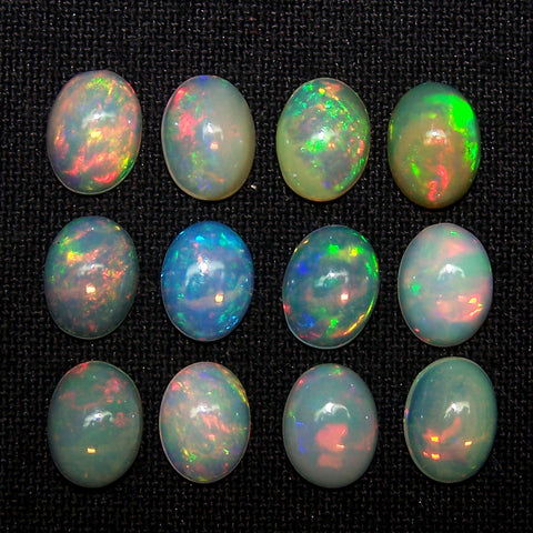 6 x 8 MM Ethiopian Welo Opal Oval Cabochon, Insane Rainbow Fire Metallic Color Play AAA, Milky & Transparent, (12 Pc) Wholesale Lot/Parcel