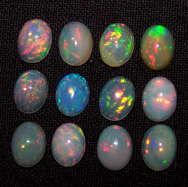 6 x 8 MM Ethiopian Welo Opal Oval Cabochon, Insane Rainbow Fire Metallic Color Play AAA, Milky & Transparent, (12 Pc) Wholesale Lot/Parcel