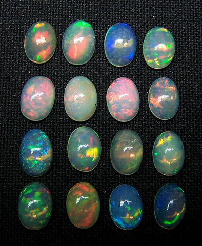 5 x 7 MM Ethiopian Welo Opal Oval Cabochon, Insane Rainbow Fire Metallic Color Play AAA, Milky & Transparent, (12 Pc) Wholesale Lot/Parcel