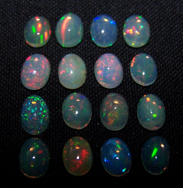 5 x 7 MM Ethiopian Welo Opal Oval Cabochon, Insane Rainbow Fire Metallic Color Play AAA, Milky & Transparent, (12 Pc) Wholesale Lot/Parcel