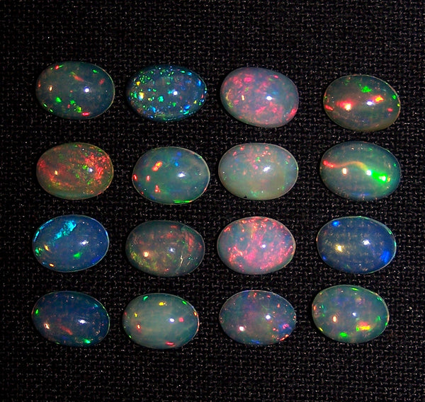 5 x 7 MM Ethiopian Welo Opal Oval Cabochon, Insane Rainbow Fire Metallic Color Play AAA, Milky & Transparent, (12 Pc) Wholesale Lot/Parcel
