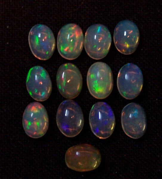 5 x 7 MM Ethiopian Welo Opal Oval Cabochon, Insane Rainbow Fire Metallic Color Play AAA, Milky & Transparent, (13 Pc) Wholesale Lot/Parcel
