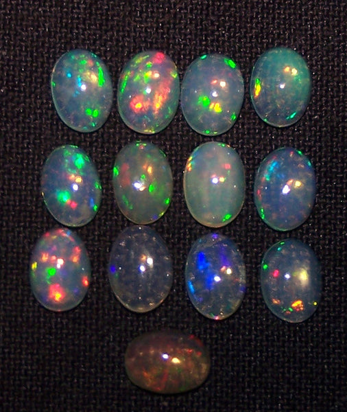 5 x 7 MM Ethiopian Welo Opal Oval Cabochon, Insane Rainbow Fire Metallic Color Play AAA, Milky & Transparent, (13 Pc) Wholesale Lot/Parcel