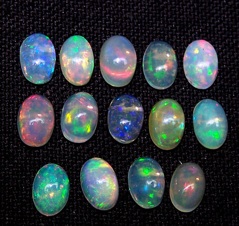 4 x 5 MM Ethiopian Welo Opal Oval Cabochon, Insane Rainbow Fire Metallic Color Play AAA, Milky & Transparent, (8 Pc) Wholesale Lot/Parcel