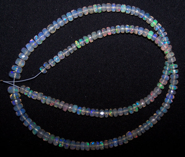 44.40 cts Insane Electric Multi Rainbow Blue-Green Fire Play Natural Transparent Ethiopian Welo Opal Micro Faceted Beads String 4.5 to 6.8 MM AAA