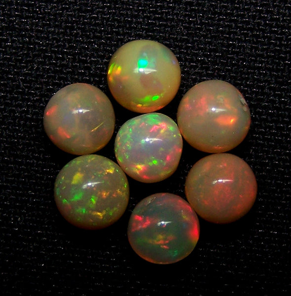 Masterpiece Ultra Rare 4.80 cts Insane Multi Rainbow Fire Caramel Color Ethiopian Welo Opal Round Sphere Balls, (7 Pcs), 5.1 - 5.5 MM