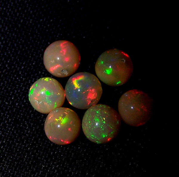 Masterpiece Ultra Rare 4.80 cts Insane Multi Rainbow Fire Caramel Color Ethiopian Welo Opal Round Sphere Balls, (7 Pcs), 5.1 - 5.5 MM