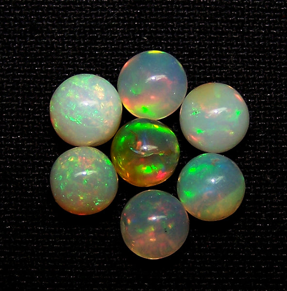 Ultra Rare 5.20 Cts Insane Multi Rainbow Fire Ethiopian Welo Opal Round Sphere Balls, (7 Pcs), 5.2 - 5.7 MM