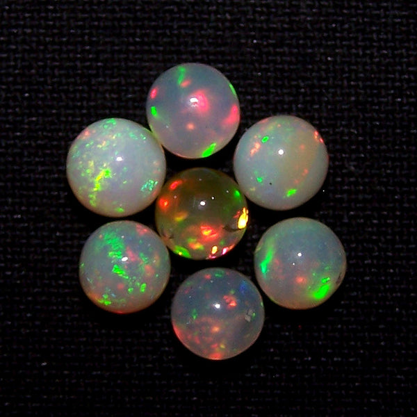 Ultra Rare 5.20 Cts Insane Multi Rainbow Fire Ethiopian Welo Opal Round Sphere Balls, (7 Pcs), 5.2 - 5.7 MM
