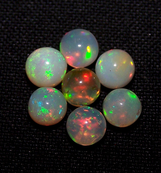 Ultra Rare 5.20 Cts Insane Multi Rainbow Fire Ethiopian Welo Opal Round Sphere Balls, (7 Pcs), 5.2 - 5.7 MM