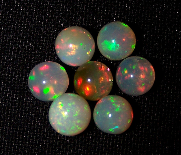 Ultra Rare 5.20 Cts Insane Multi Rainbow Fire Ethiopian Welo Opal Round Sphere Balls, (7 Pcs), 5.2 - 5.7 MM