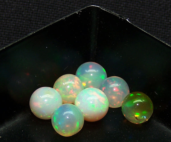 Ultra Rare 5.20 Cts Insane Multi Rainbow Fire Ethiopian Welo Opal Round Sphere Balls, (7 Pcs), 5.2 - 5.7 MM