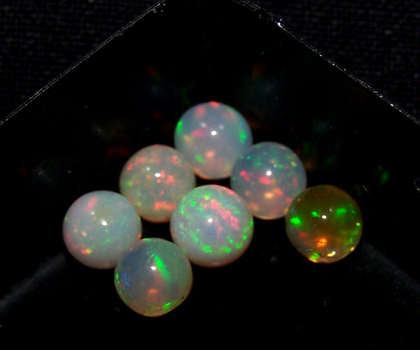 Ultra Rare 5.20 Cts Insane Multi Rainbow Fire Ethiopian Welo Opal Round Sphere Balls, (7 Pcs), 5.2 - 5.7 MM