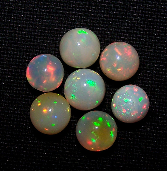 Masterpiece Ultra Rare Insane Multi Rainbow Fire Ethiopian Welo Opal Round Sphere Balls, (7 Pcs), 5 - 5.5 MM AAA