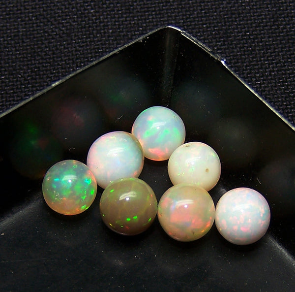 Masterpiece Ultra Rare Insane Multi Rainbow Fire Ethiopian Welo Opal Round Sphere Balls, (7 Pcs), 5.6 - 6 MM AAA