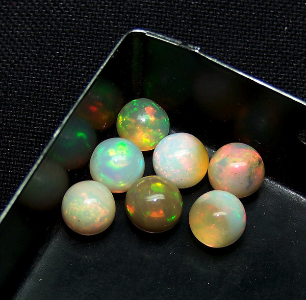 Masterpiece Ultra Rare Insane Multi Rainbow Fire Ethiopian Welo Opal Round Sphere Balls, (7 Pcs), 5.6 - 6 MM AAA