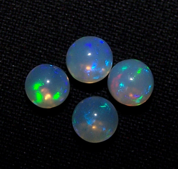 Masterpiece Ultra Rare Insane Electric Blue Fire Transparent Ethiopian Welo Opal Round Sphere Balls, (4 Pcs), 5.5 - 5.9 MM AAA