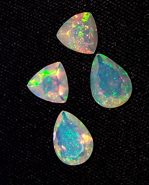 3.30 cts Insane Rainbow Fire Play Ethiopian Welo Opal Faceted 7 x 7 MM Trillion & 7 x 10 MM Pear Loose AAA : Matched pair for Earrings