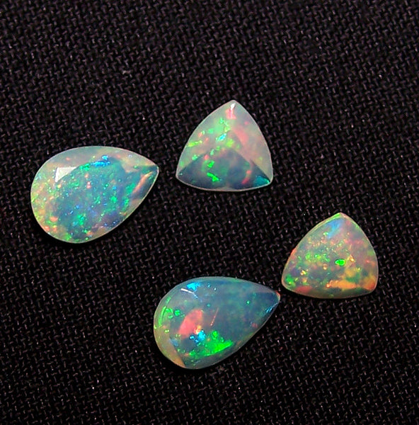 3.30 cts Insane Rainbow Fire Play Ethiopian Welo Opal Faceted 7 x 7 MM Trillion & 7 x 10 MM Pear Loose AAA : Matched pair for Earrings