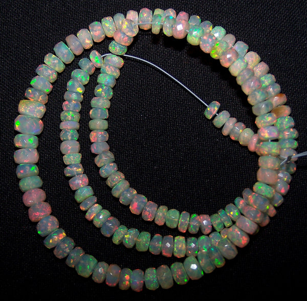 51.30 cts Insane Multi Rainbow Fire Natural Ethiopian Welo Opal Micro Faceted Beads String AAA