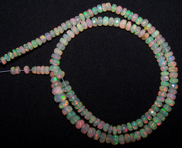 51.30 cts Insane Multi Rainbow Fire Natural Ethiopian Welo Opal Micro Faceted Beads String AAA