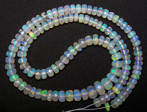 68.80 cts Large Size Insane Electric Blue-Green Fire Play Natural Transparent Ethiopian Welo Opal Micro Faceted Beads String 5 to 8 MM AAA