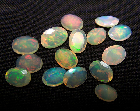 9.90 cts Insane Metallic Rainbow Fire Color Play Faceted Ethiopian Welo Opal Ovals Loose, Milky & Transparent, (15 Pcs)Wholesale Lot/Parcel AAA