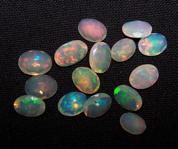 9.90 cts Insane Metallic Rainbow Fire Color Play Faceted Ethiopian Welo Opal Ovals Loose, Milky & Transparent, (15 Pcs)Wholesale Lot/Parcel AAA