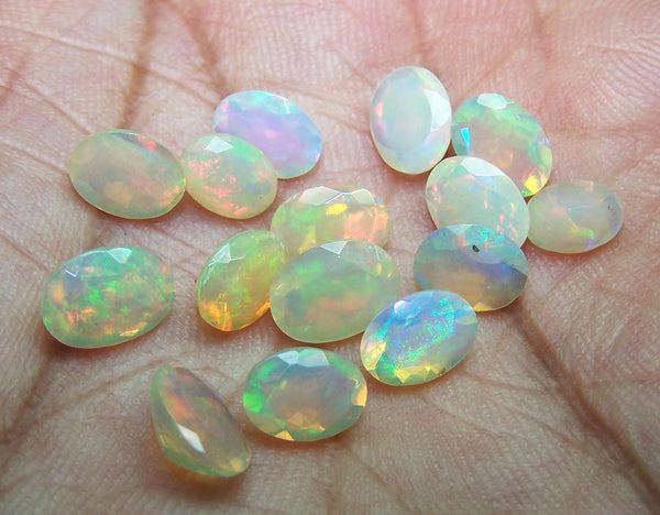 9.90 cts Insane Metallic Rainbow Fire Color Play Faceted Ethiopian Welo Opal Ovals Loose, Milky & Transparent, (15 Pcs)Wholesale Lot/Parcel AAA