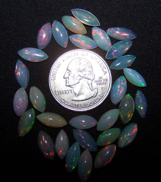 26 cts Insane Metallic Rainbow Fire Color Play Ethiopian Welo Opal Marquise Cabochon Loose(29 Pcs), Milky & Transparent, Wholesale Lot/Parcel AAA