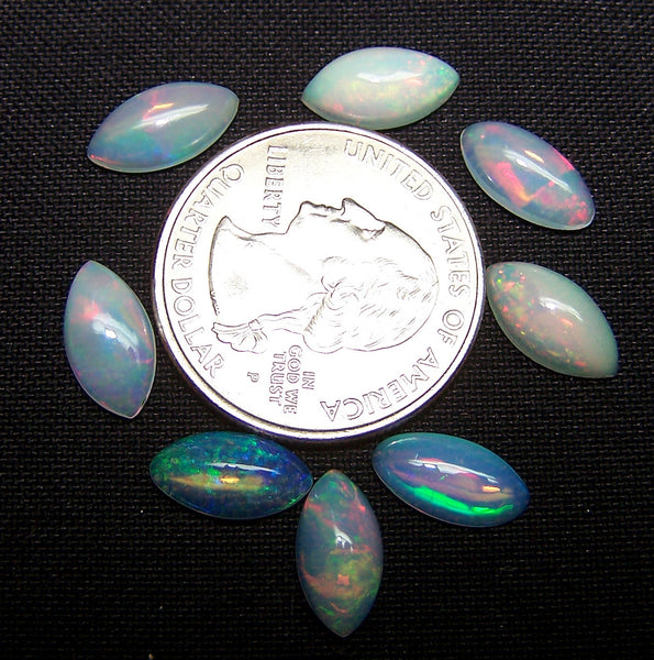 8.80 cts Ethiopian Welo Opal Marquise Cabochon Loose Gem (8 Pcs) Lot/Parcel AAA, Insane Metallic Rainbow Fire Color Play Milky & Transparent