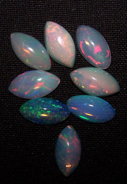 8.80 cts Ethiopian Welo Opal Marquise Cabochon Loose Gem (8 Pcs) Lot/Parcel AAA, Insane Metallic Rainbow Fire Color Play Milky & Transparent