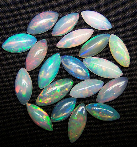 23 cts Insane Metallic Rainbow Fire Color Play Ethiopian Welo Opal Marquise Cabochon Loose(19 Pcs)Wholesale Lot/Parcel AAA, Milky & Transparent