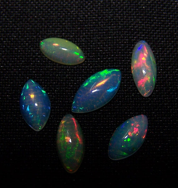 3.20 cts Insane Metallic Rainbow Fire Color Play Clear/Transparent Ethiopian Welo Opal Marquise Cabochon Loose Gemstone (6 Pcs) Lot/Parcel AAA