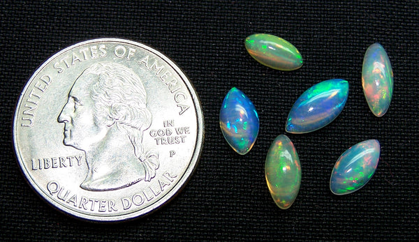 3.20 cts Insane Metallic Rainbow Fire Color Play Clear/Transparent Ethiopian Welo Opal Marquise Cabochon Loose Gemstone (6 Pcs) Lot/Parcel AAA