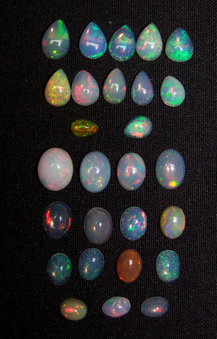 25.60 cts Insane Rainbow Fire Color Play Mix Ethiopian Welo Opal Cabochon Pear & Oval AAA Milky and Transparent (27 Pcs) Wholesale Lot/Parcel
