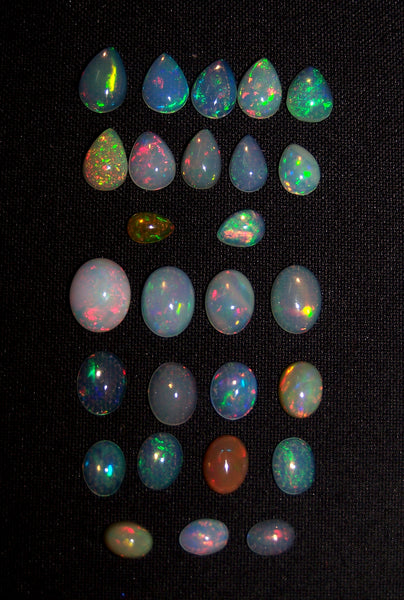 25.60 cts Insane Rainbow Fire Color Play Mix Ethiopian Welo Opal Cabochon Pear & Oval AAA Milky and Transparent (27 Pcs) Wholesale Lot/Parcel