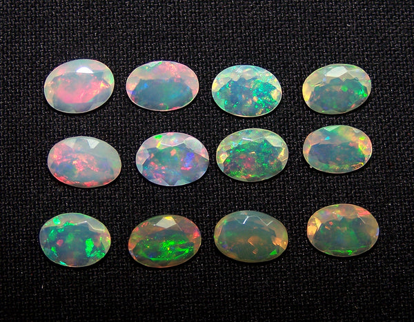 6 x 8 MM Faceted Ethiopian Welo Opal Ovals, Insane Rainbow Fire Metallic Color Play AAA, Milky & Transparent, (12 Pc) Wholesale Lot/Parcel