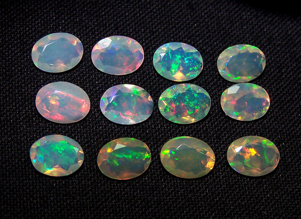 6 x 8 MM Faceted Ethiopian Welo Opal Ovals, Insane Rainbow Fire Metallic Color Play AAA, Milky & Transparent, (12 Pc) Wholesale Lot/Parcel