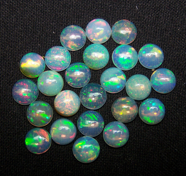 Insane Metallic Rainbow Fire Color Play 7 MM Calibrated Round Ethiopian Welo Opal Cabochon, Milky & Transparent Loose Gems (1 Pc) AAA