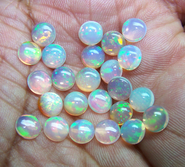 Insane Metallic Rainbow Fire Color Play 7 MM Calibrated Round Ethiopian Welo Opal Cabochon, Milky & Transparent Loose Gems (1 Pc) AAA