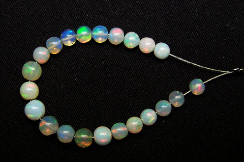 Ultra Rare 10 Cts Insane Multi Rainbow Fire Ethiopian Welo Opal Round Sphere Balls, 22 Pieces, Mini-String 4.3 - 5.4 MM