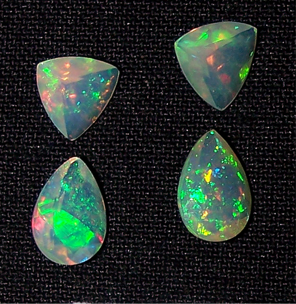 4.20 cts Insane Rainbow Fire Color Play Ethiopian Welo Opal Faceted 8 x 8 MM Trillion & 7 x 10 MM Pear Loose AAA : Matched pair for Earrings