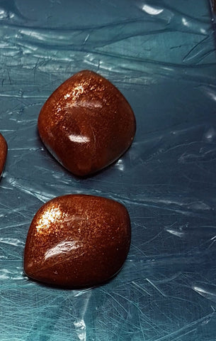 Masterpiece Collection : 20 x 25 MM Beetle Leaf Shaped Fancy Cut Cabochon of Golden Brown Fire Color Play of Sun Stone, Natural Gemstone > Earrings